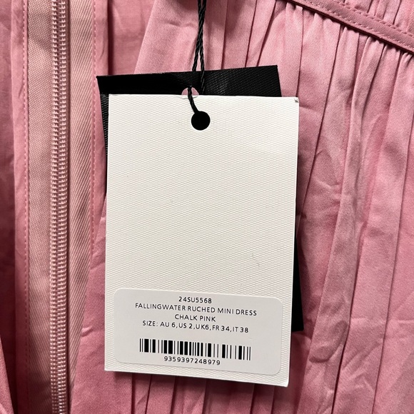 NWT Aje Fallingwater Gathered Mini Dress Chalk Pink Long Sleeve Blouson 24SU5568 - Picture 5 of 11